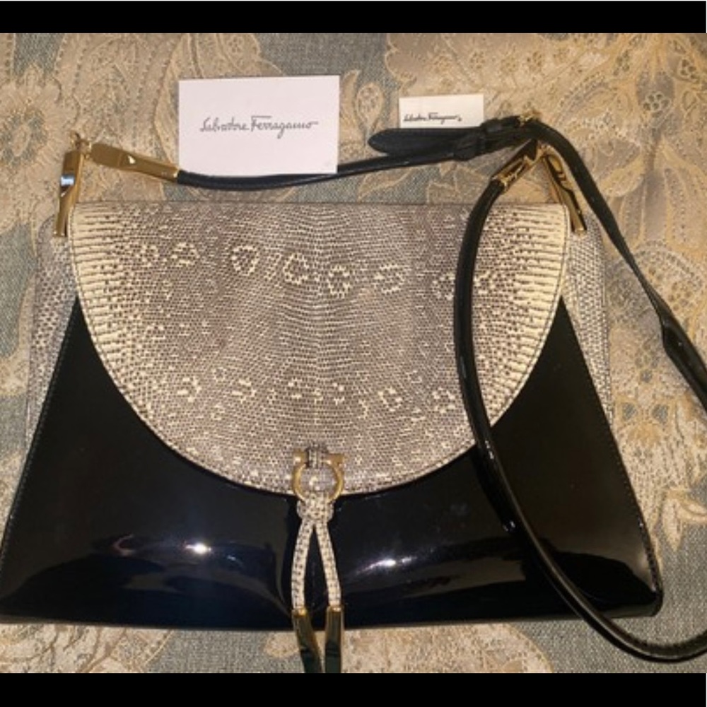 Black and snake skin, shoulder bag / Crossbody bag
